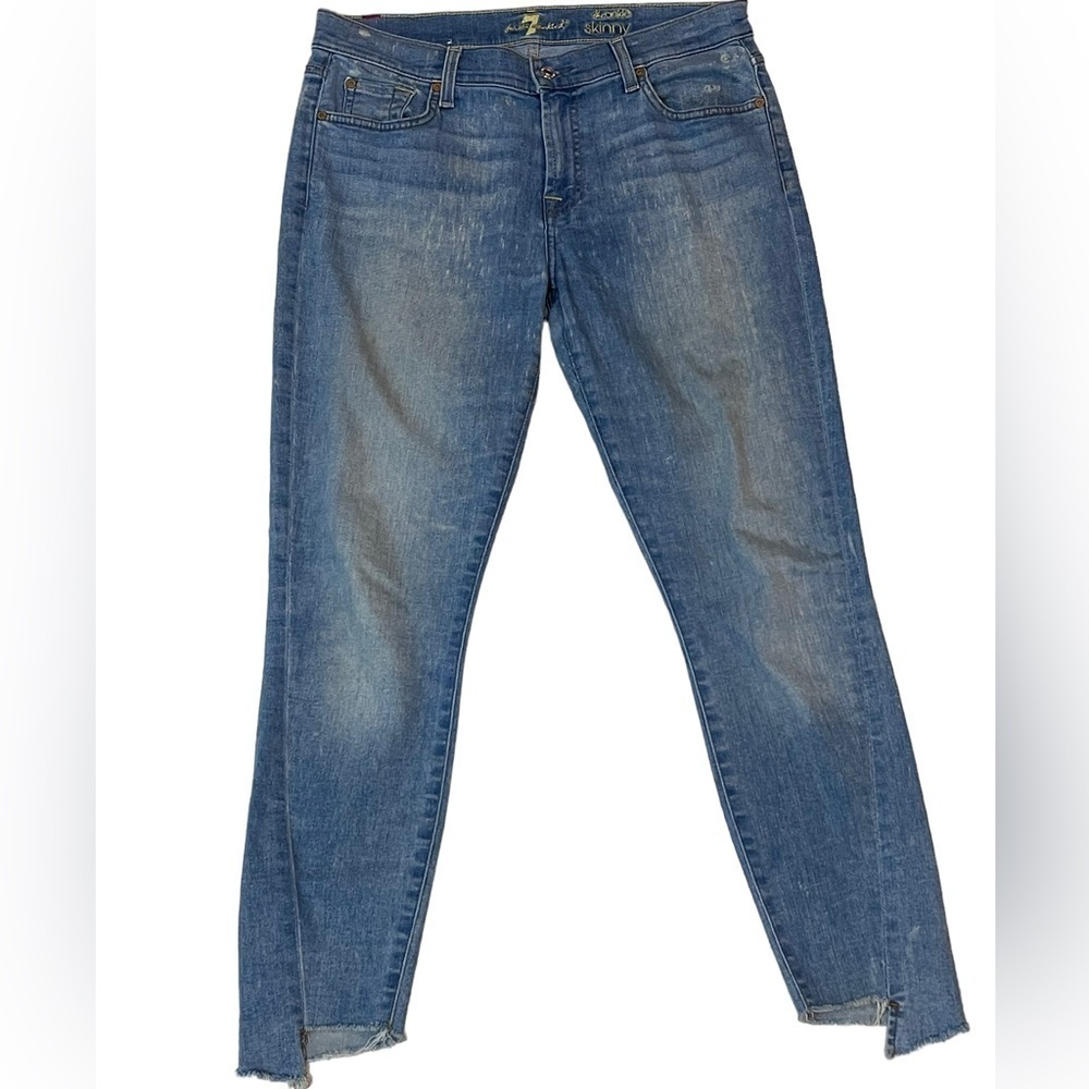 7 For All Mankind The Ankle Skinny Jeans Frayed Hem | Size 30